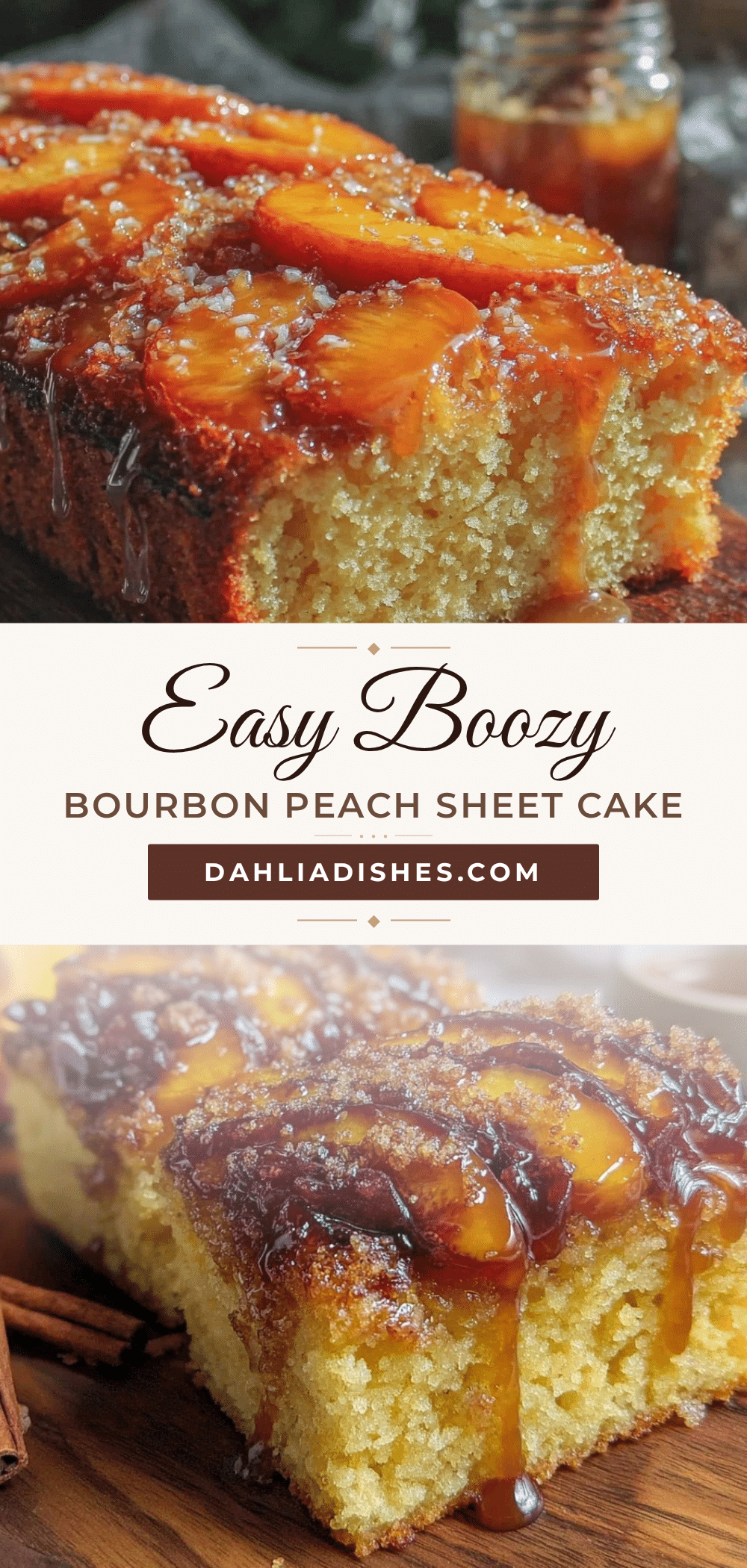 boozy bourbon peach sheet cake recipe