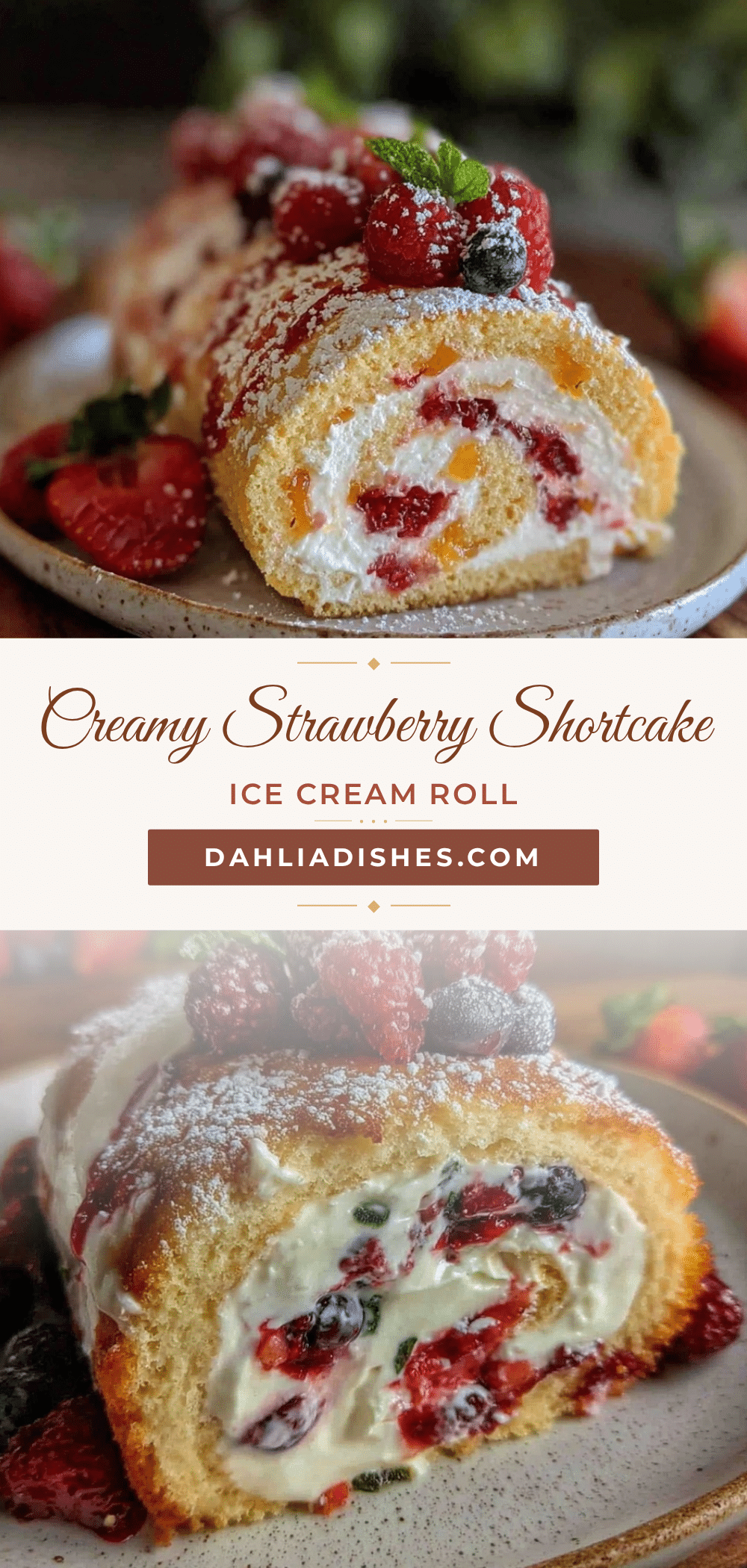creamy strawberry shortcake ice cream cake roll recipe