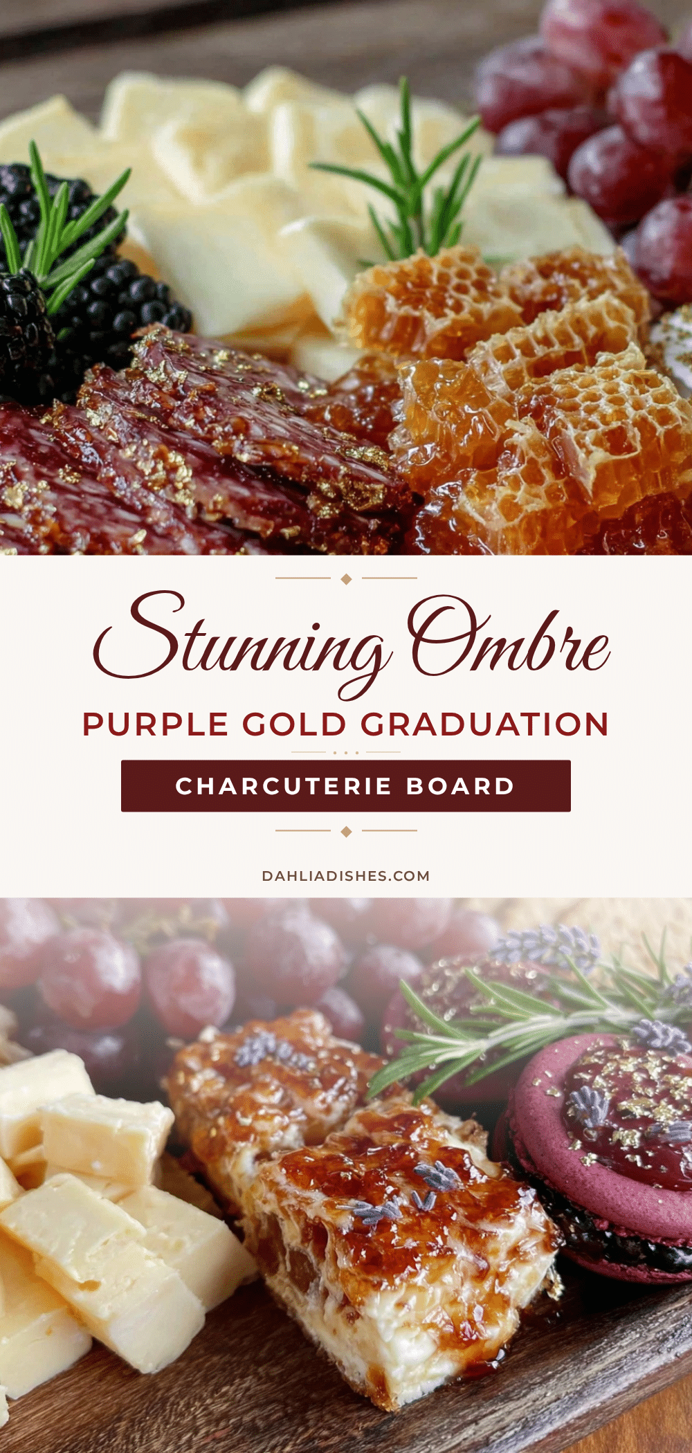 ombre purple and gold graduation charcuterie board recipe