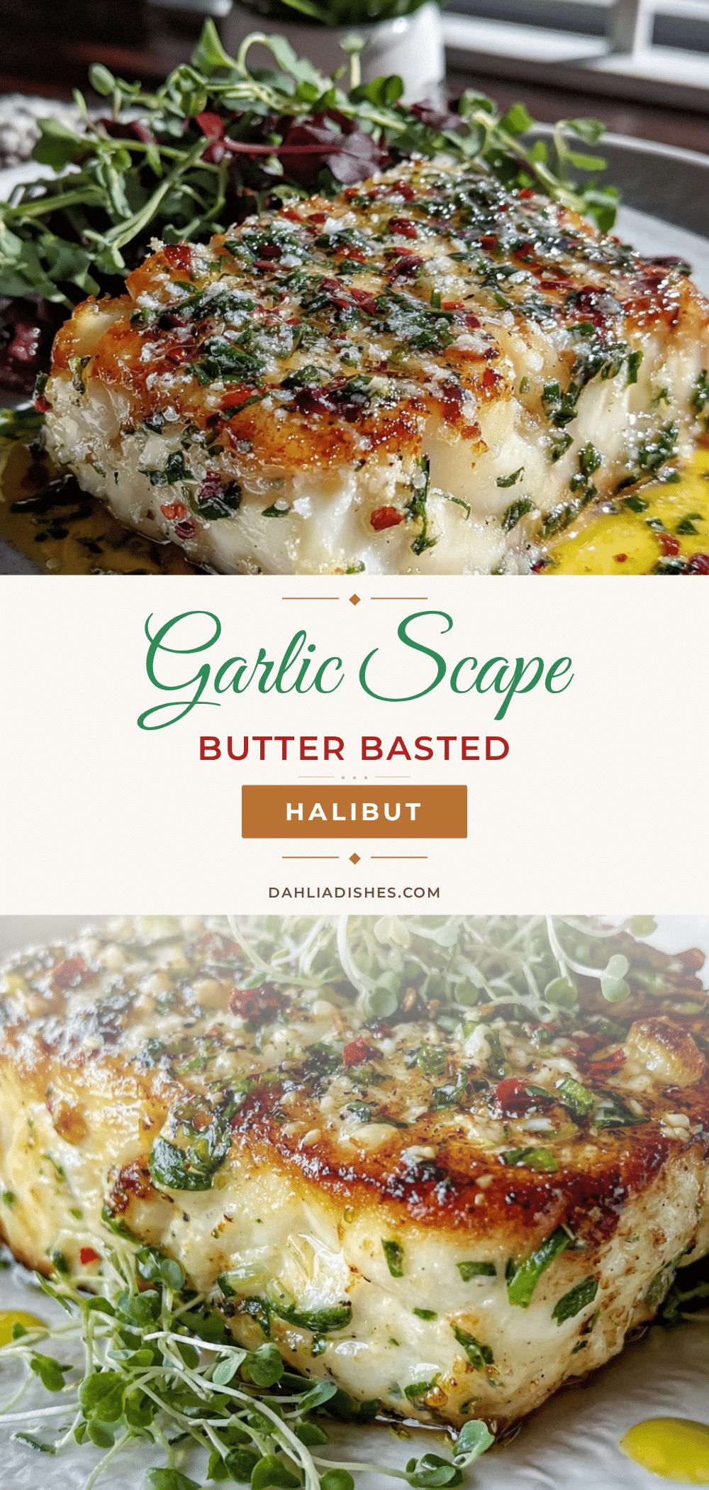 garlic scape butter basted halibut recipe