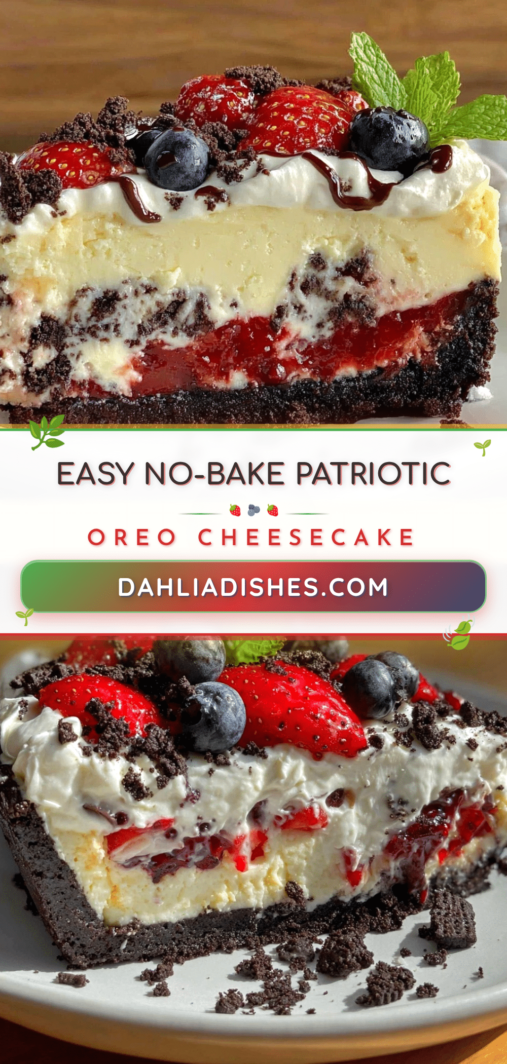 Easy No-Bake Patriotic Oreo Cheesecake recipe