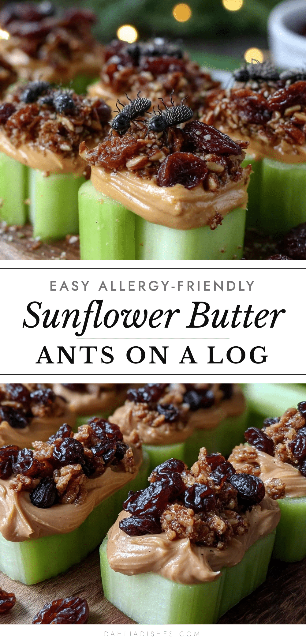 allergy-friendly sunflower butter ants on a log recipe