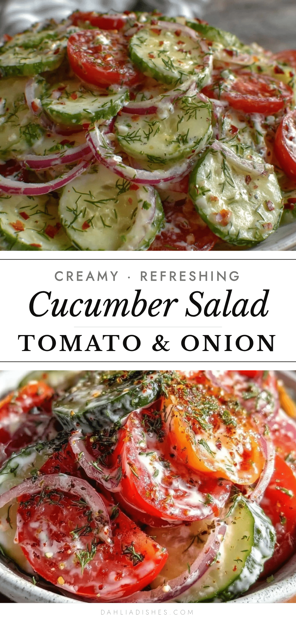 fresh creamy cucumber tomato and red onion salad with dill recipe