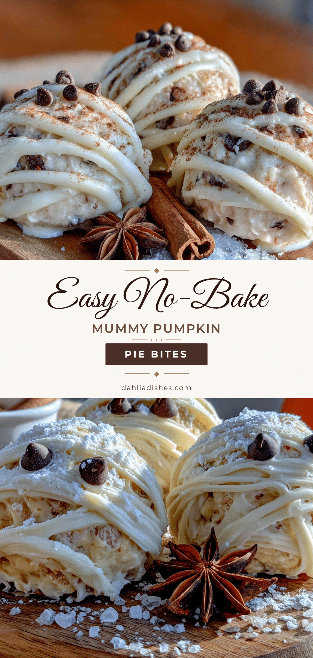 no-bake mummy pumpkin pie bites recipe