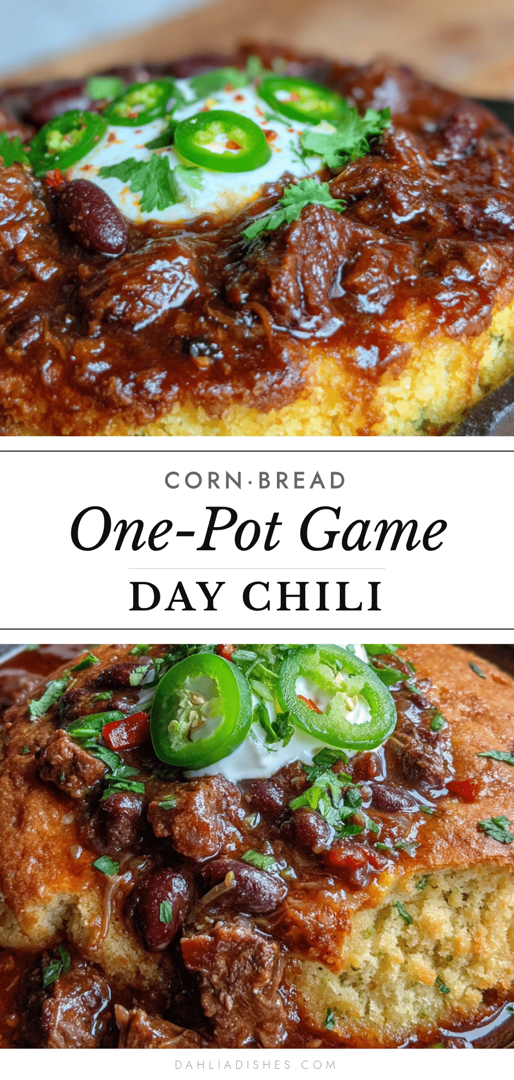 one pot game day chili with cornbread topping recipe