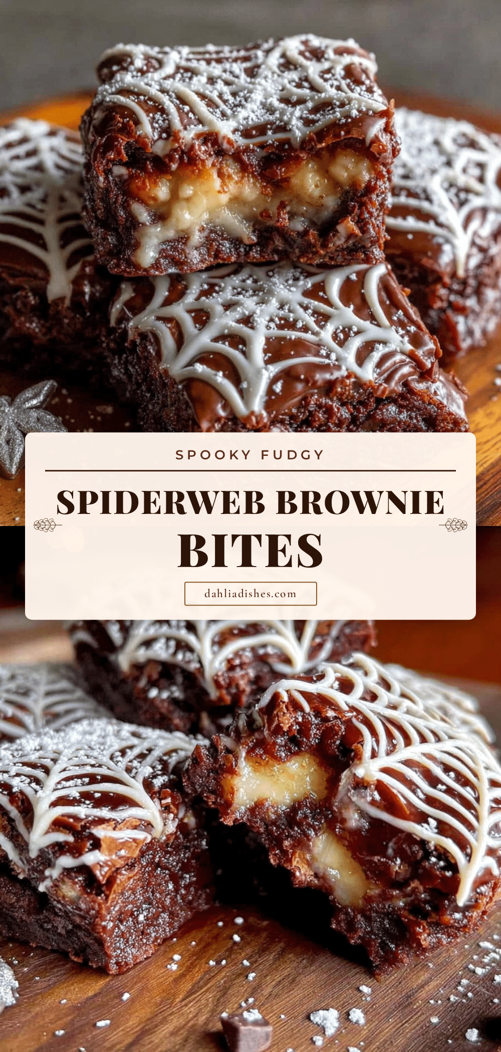 Spooky Fudgy Spiderweb Brownie Bites recipe