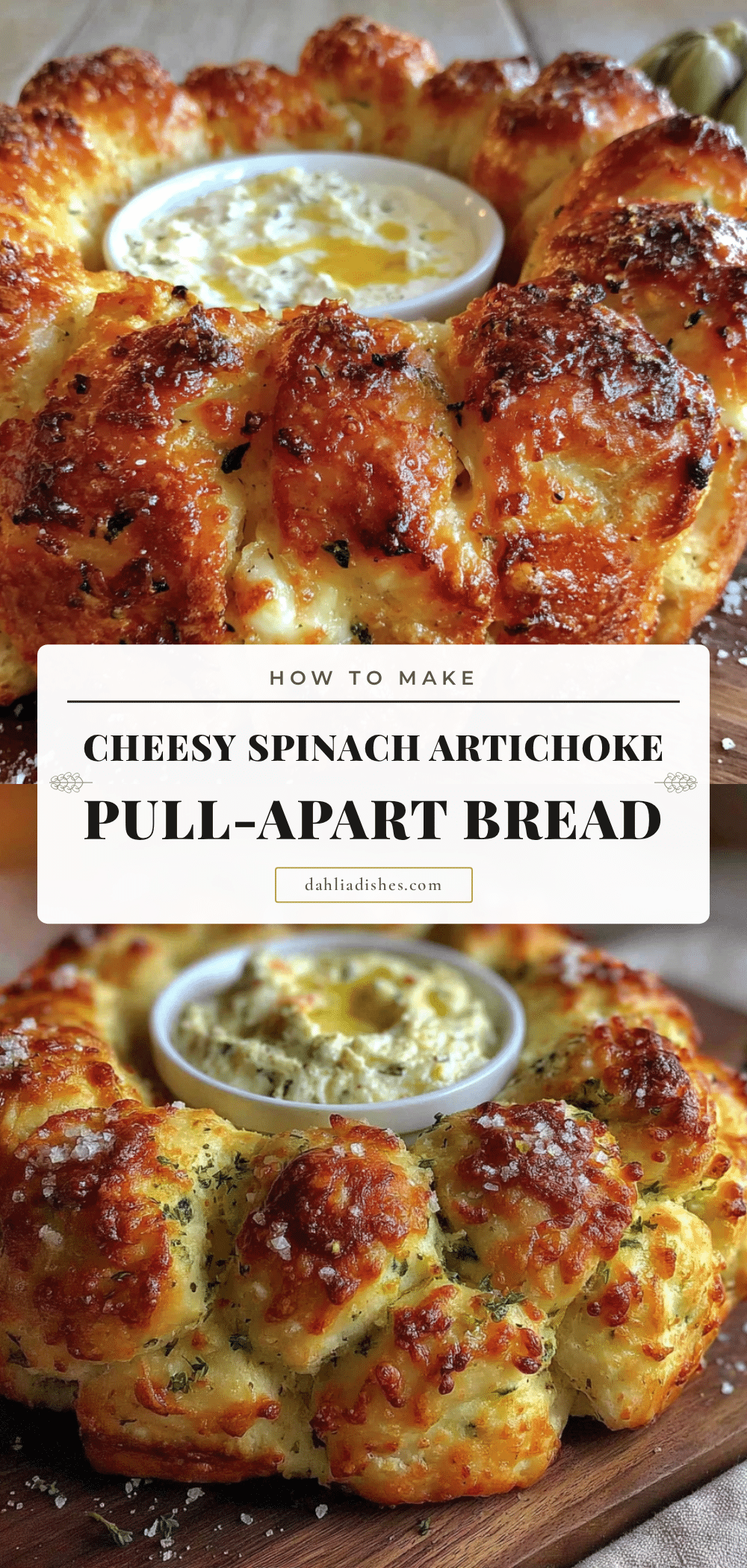 cheesy spinach artichoke pull-apart bread recipe