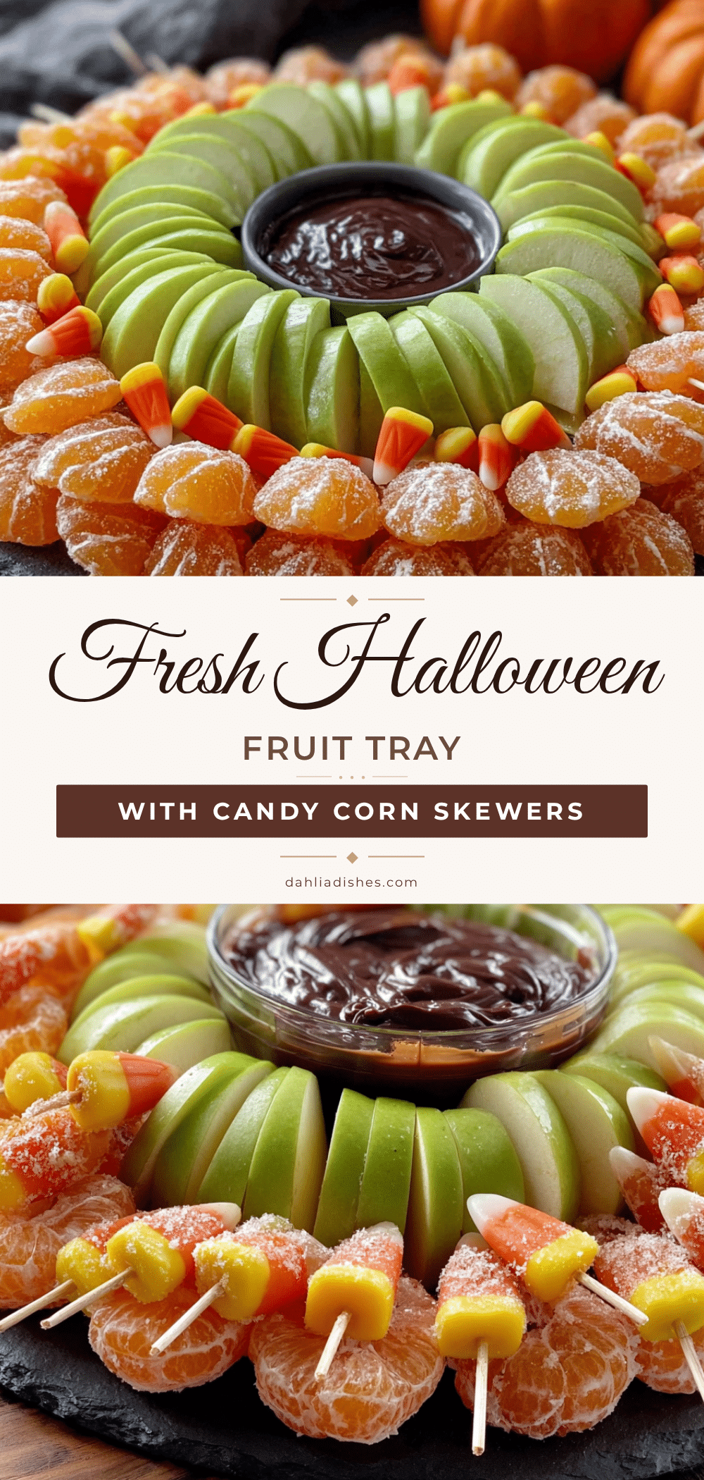 Fresh Halloween Fruit Tray with Easy Candy Corn Skewers recipe