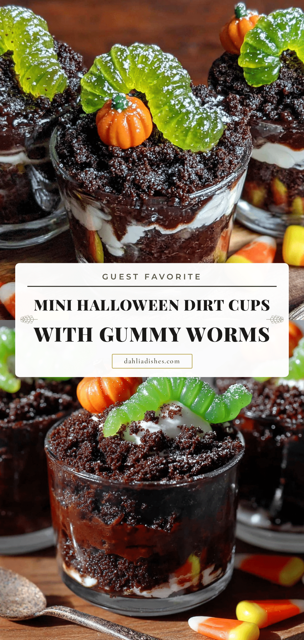 Mini Halloween Dirt Cups with Gummy Worms recipe