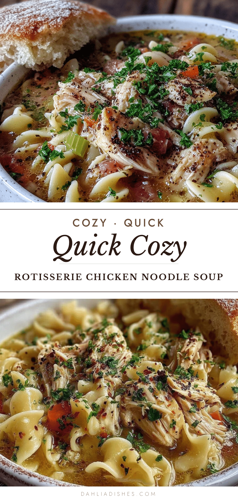 Quick Cozy Rotisserie Chicken Noodle Soup recipe
