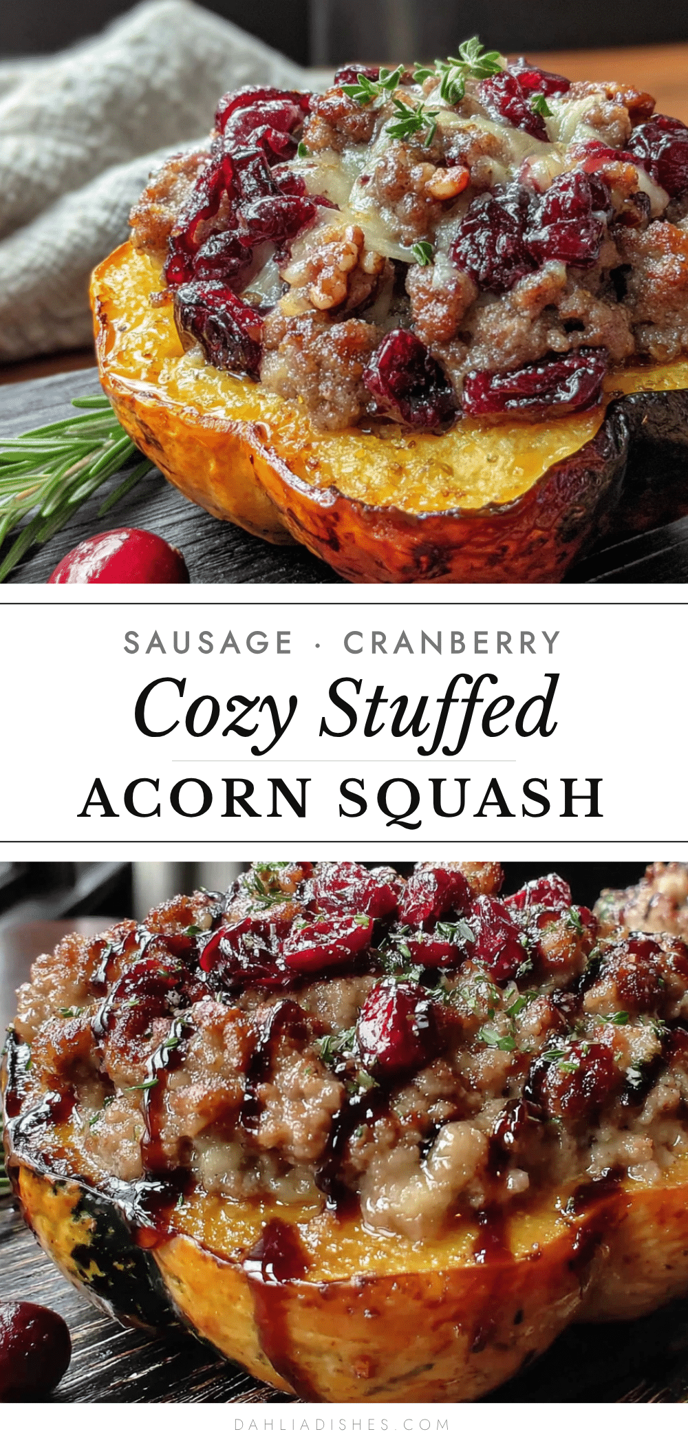 stuffed acorn squash with sausage and cranberries recipe