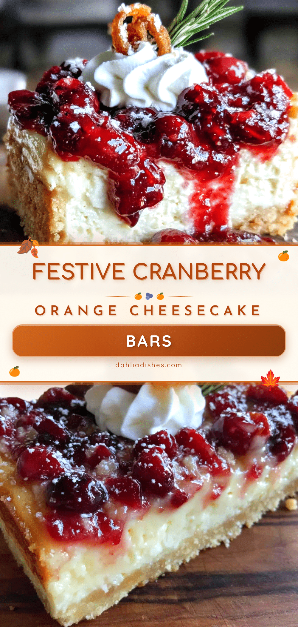 festive cranberry orange cheesecake bars recipe